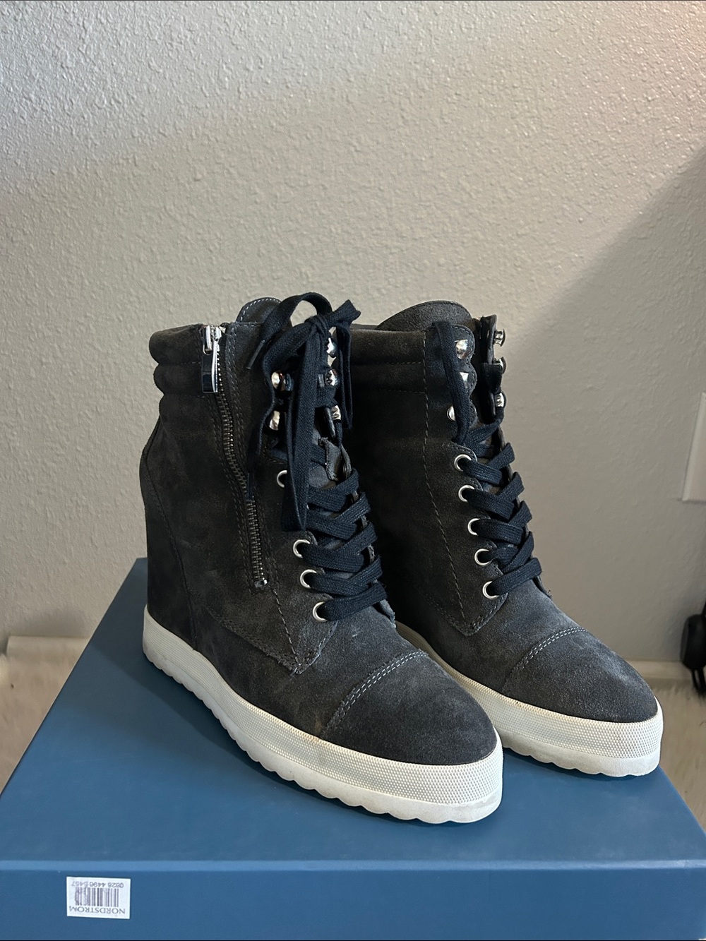 Women's Suede Wedge Sneaker Boot in Dark Gray’s - PAIGE